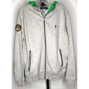 Polo Ralph Lauren Mens Crest Patch Full Zip Hoodie Jacket Gray Green Size Medium